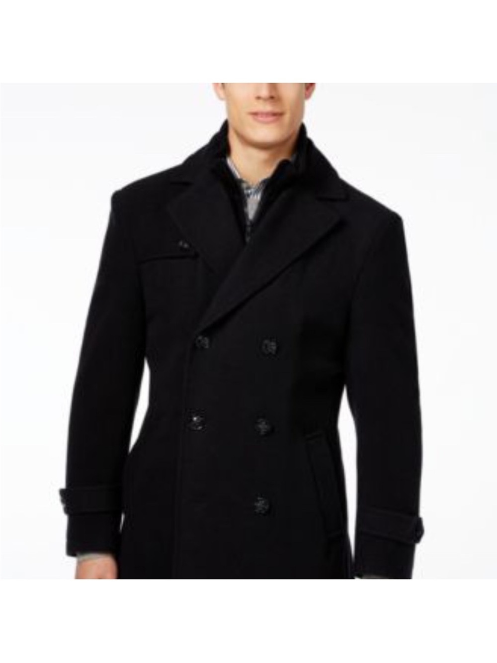 Ralph Lauren Black Double-Breasted Wool blend Pea Coat zipper